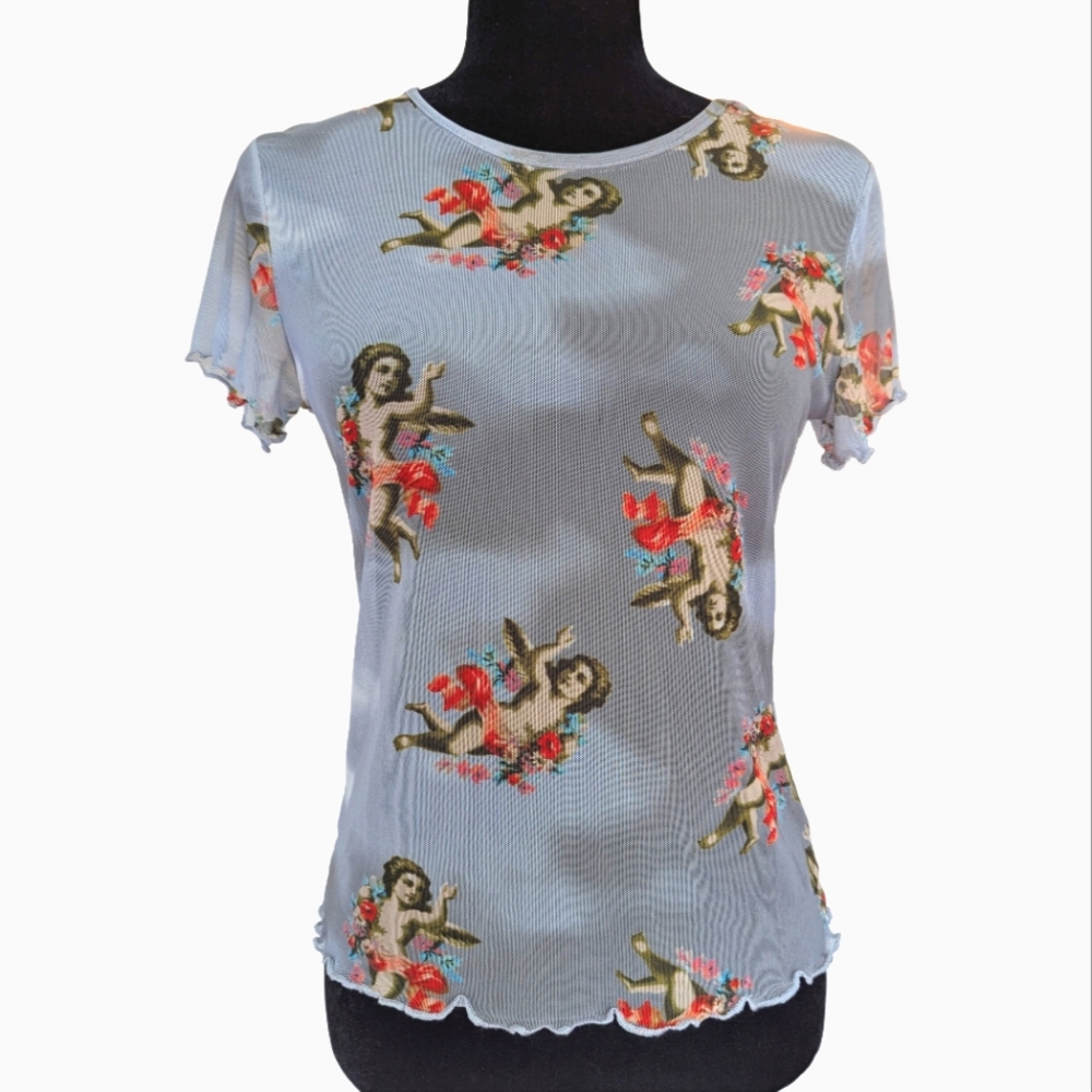Y2K Sheer Mesh Cherub Tee